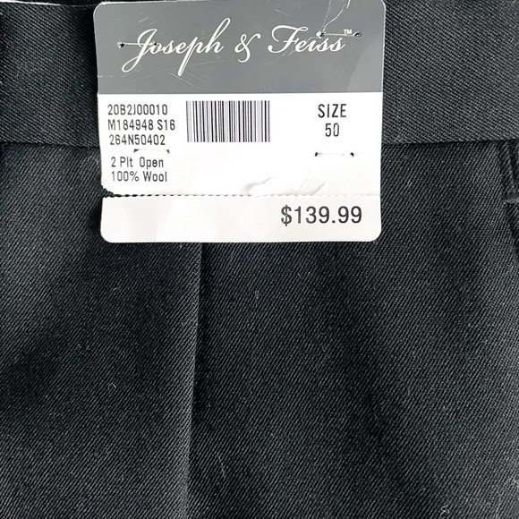 NWT JOSEPH & FEISS Black Wool Dress Pants Men’s Classic Fit Suit Pants Trousers - Picture 3 of 7